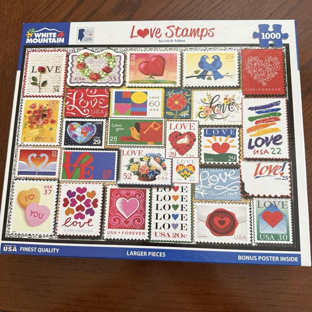 White Mountain "Love Stamps" 1000-Piece Jigsaw Puzzle - 24" x 30" #1510- NEW